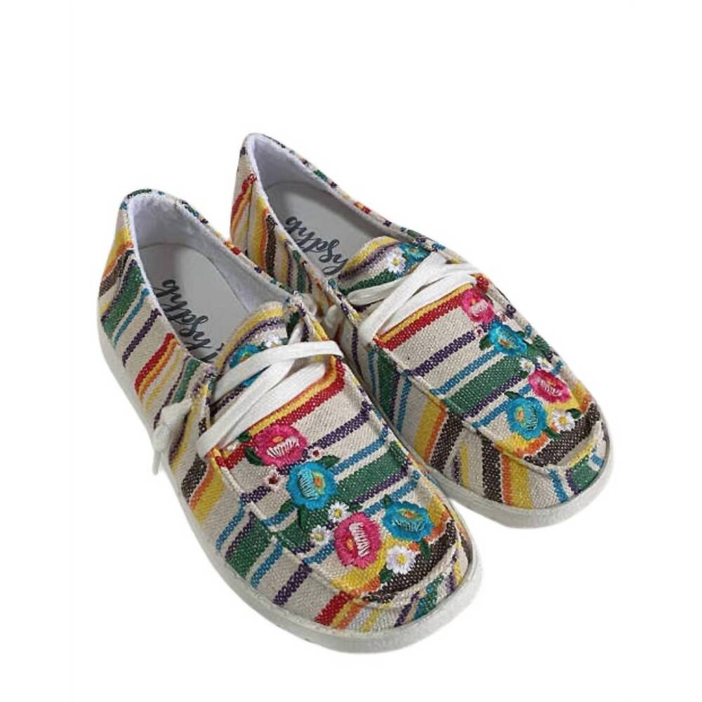 NEW GYPSY JAZZ women's stripe slip on sneakers in flo multi